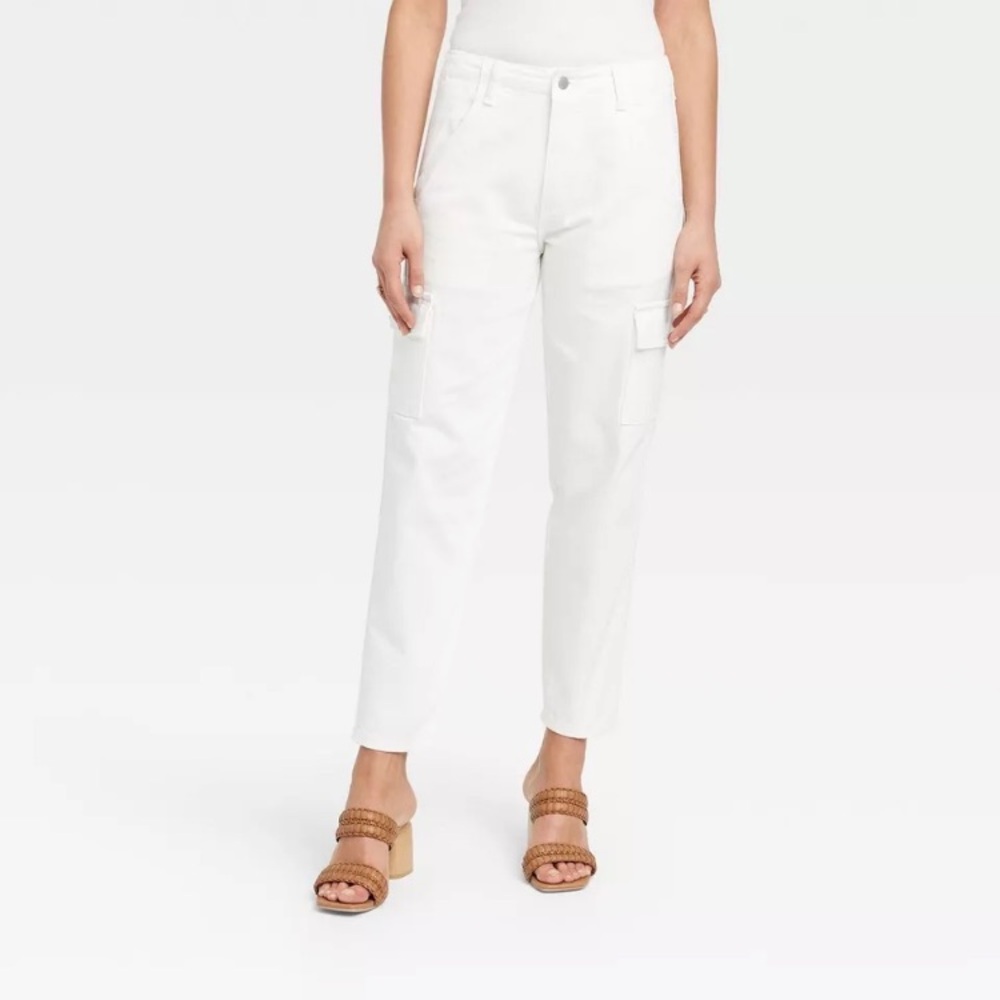 Women's Universal Thread Mid-Rise Boyfriend cargo Jeans pants White 12 new